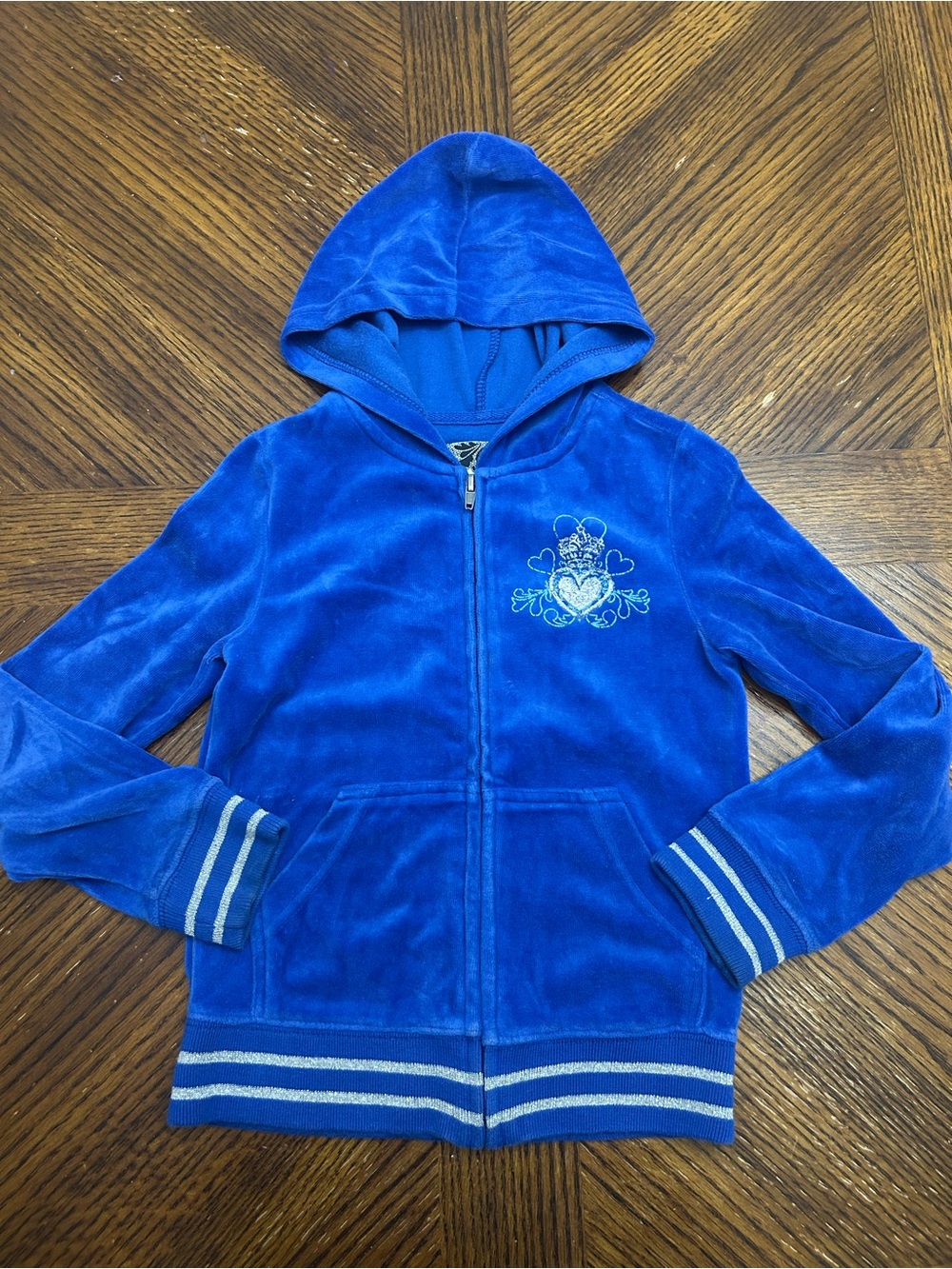 Girls' Hooded Velour Zip-Up Sweatshirt size S 5/6